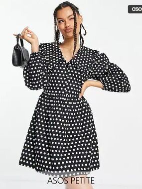 Miss Selfridge Petite Polka Dot Print Mini Dress Sz. 6P NWT